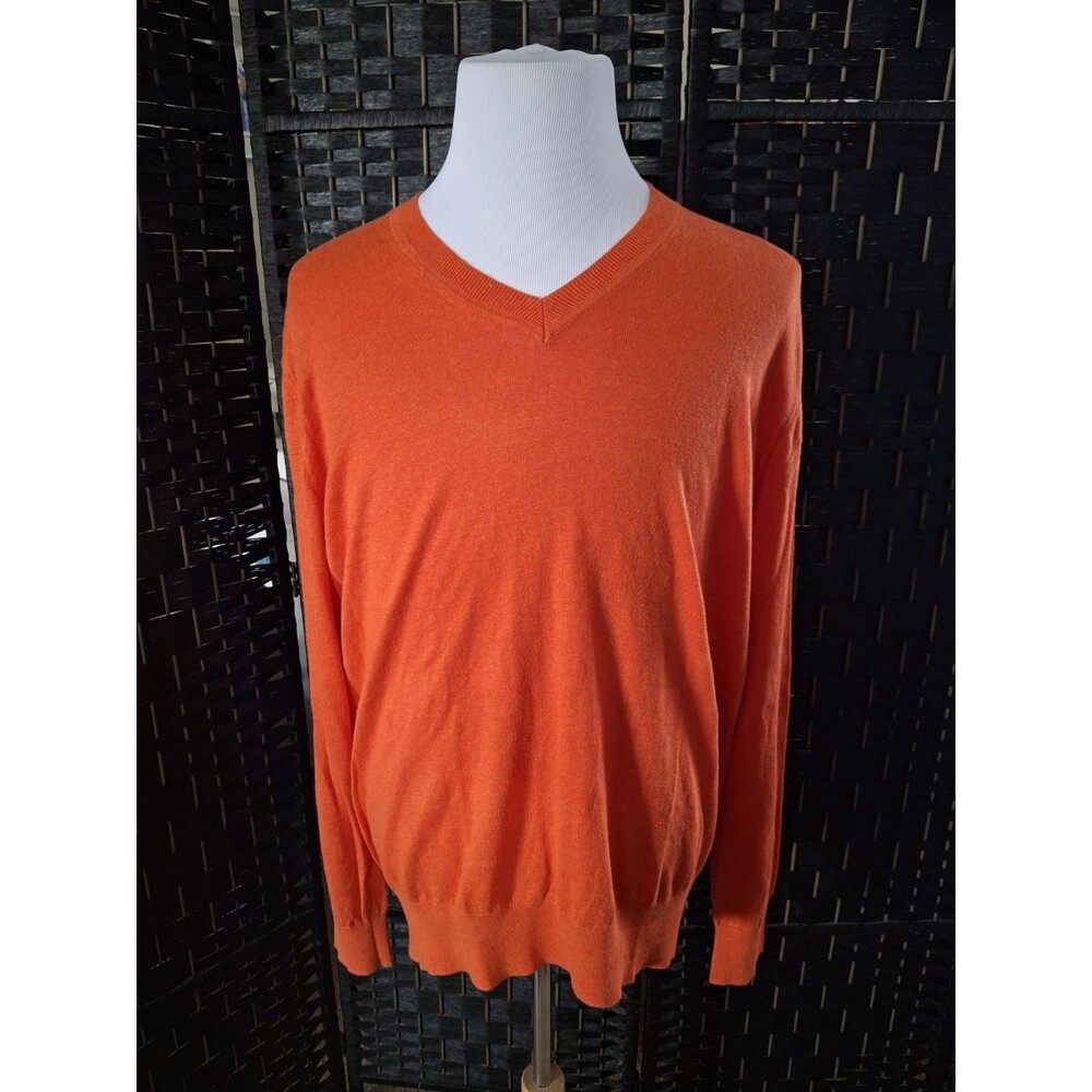 Banana Republic Mens XL Silk Linen V-Neck Sweater Orange Preppy Quiet Luxury